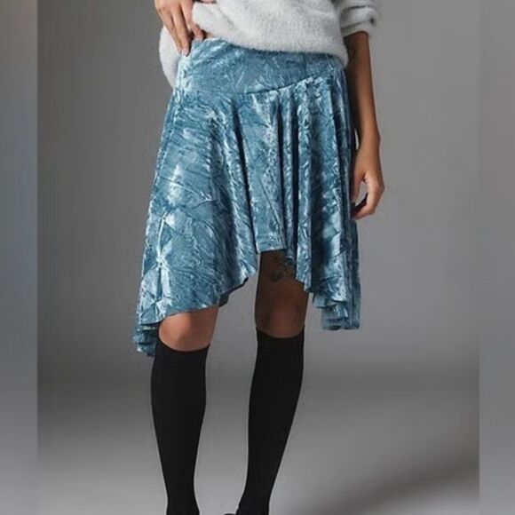 NWOT! Urban Outfitters Silance + Noise Crushed Light Blue Velvet Mini Skirt Sz S - Picture 1 of 8